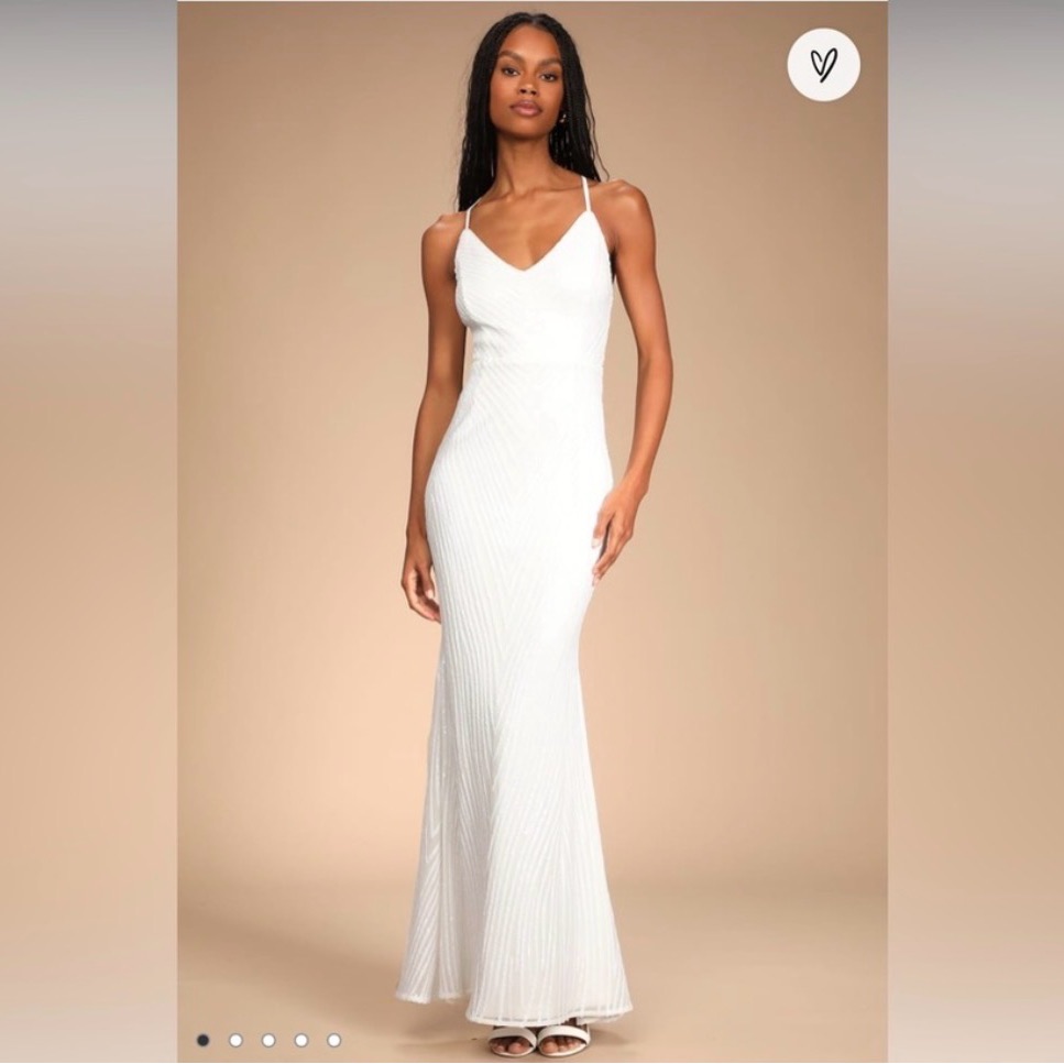 Lulus Love That Stuns White Sequin Mermaid Maxi Dress 1x Stretch